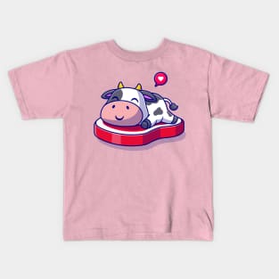 Cute Cow Lay on Bread Cartoon Kids T-Shirt